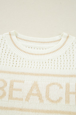 White BEACH Hollow Out Knitted Lightweight Dolman Sweater