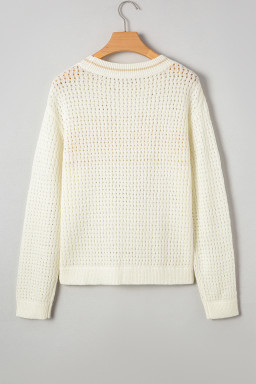 White BEACH Hollow Out Knitted Lightweight Dolman Sweater