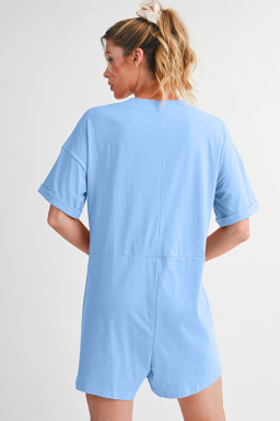 Myosotis Loose Half Sleeve V Neck Plain Romper