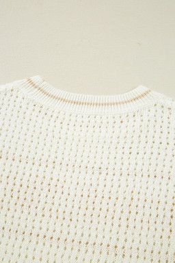 White BEACH Hollow Out Knitted Lightweight Dolman Sweater