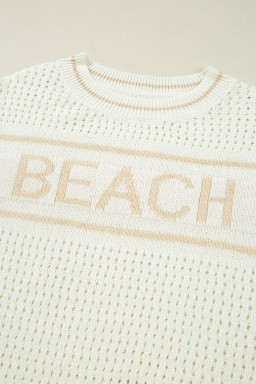 White BEACH Hollow Out Knitted Lightweight Dolman Sweater