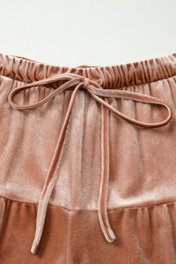 Straw Yellow Mineral Wash Lace-up High Waist Tiered Flared Pants