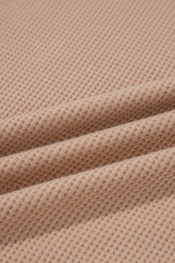 Dark Khaki Waffle Textured Patchwork Tunic Henley Top