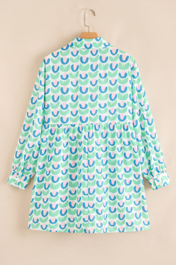 Green Floral Print Scallop Trim Pocket Mini Dress