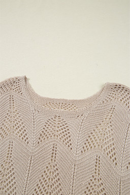 Parchment Hollow Out Knit 3/4 Sleeve Casual Sweater