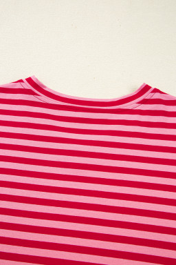 Strawberry Pink Striped V Neck Drop Sleeve Top