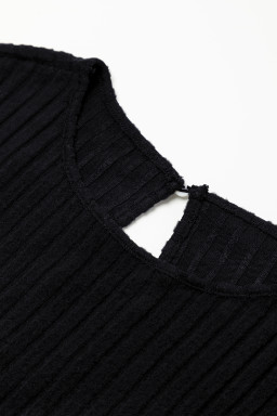 Black Ribbed Keyhole Short Sleeve Wide Leg Jumpsuit