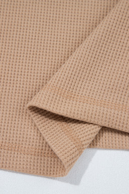 Dark Khaki Waffle Textured Patchwork Tunic Henley Top