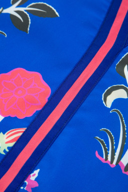 Sky Blue Floral Print Pop of Color V Neck Mini Dress