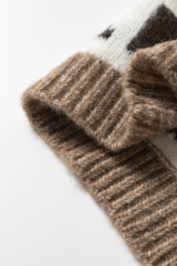 Dark Khaki Ethnic Geometric Pattern Button Front V Neck Cardigan