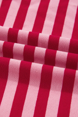 Strawberry Pink Striped V Neck Drop Sleeve Top