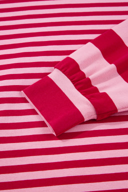 Strawberry Pink Striped V Neck Drop Sleeve Top
