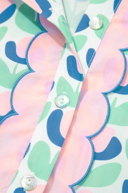 Green Floral Print Scallop Trim Pocket Mini Dress