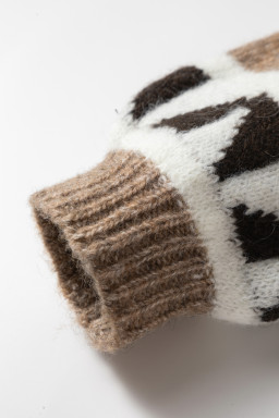 Dark Khaki Ethnic Geometric Pattern Button Front V Neck Cardigan