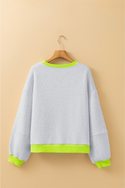 Light Grey Contrast Color Patchwork Drop Sleeve Loose Sweatshirt