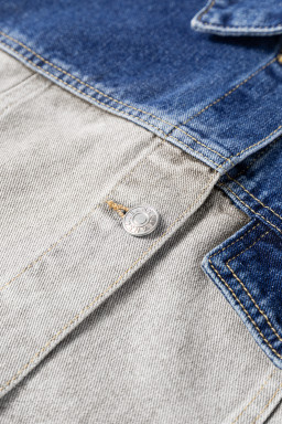 Dusk Blue Patchwork Flap Detail Distress Denim Jacket