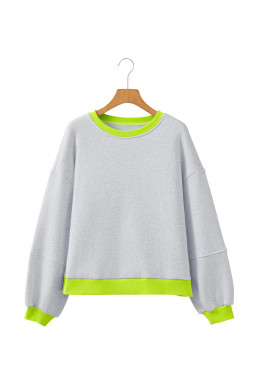 Light Grey Contrast Color Patchwork Drop Sleeve Loose Sweatshirt