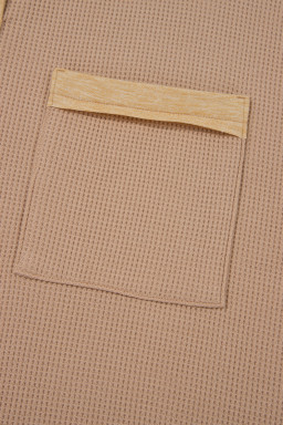 Dark Khaki Waffle Textured Patchwork Tunic Henley Top