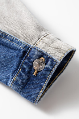 Dusk Blue Patchwork Flap Detail Distress Denim Jacket