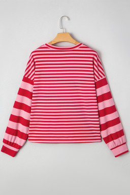 Strawberry Pink Striped V Neck Drop Sleeve Top