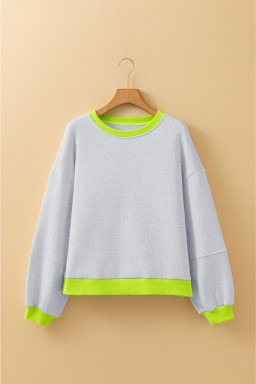 Light Grey Contrast Color Patchwork Drop Sleeve Loose Sweatshirt