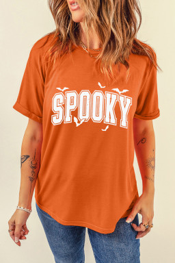 Orange SPOOKY Heat Transfer Printing Crewneck Halloween T Shirt