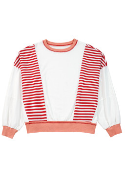 Red Striped Colorblock Patchwork Oversized Sweatshirt