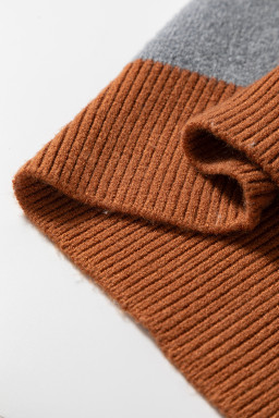 Brown Colorblock Checkered Drop Sleeve Plus Size Sweater