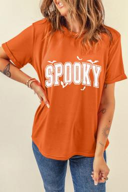 Orange SPOOKY Heat Transfer Printing Crewneck Halloween T Shirt
