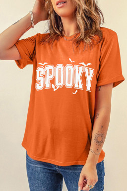 Orange SPOOKY Heat Transfer Printing Crewneck Halloween T Shirt