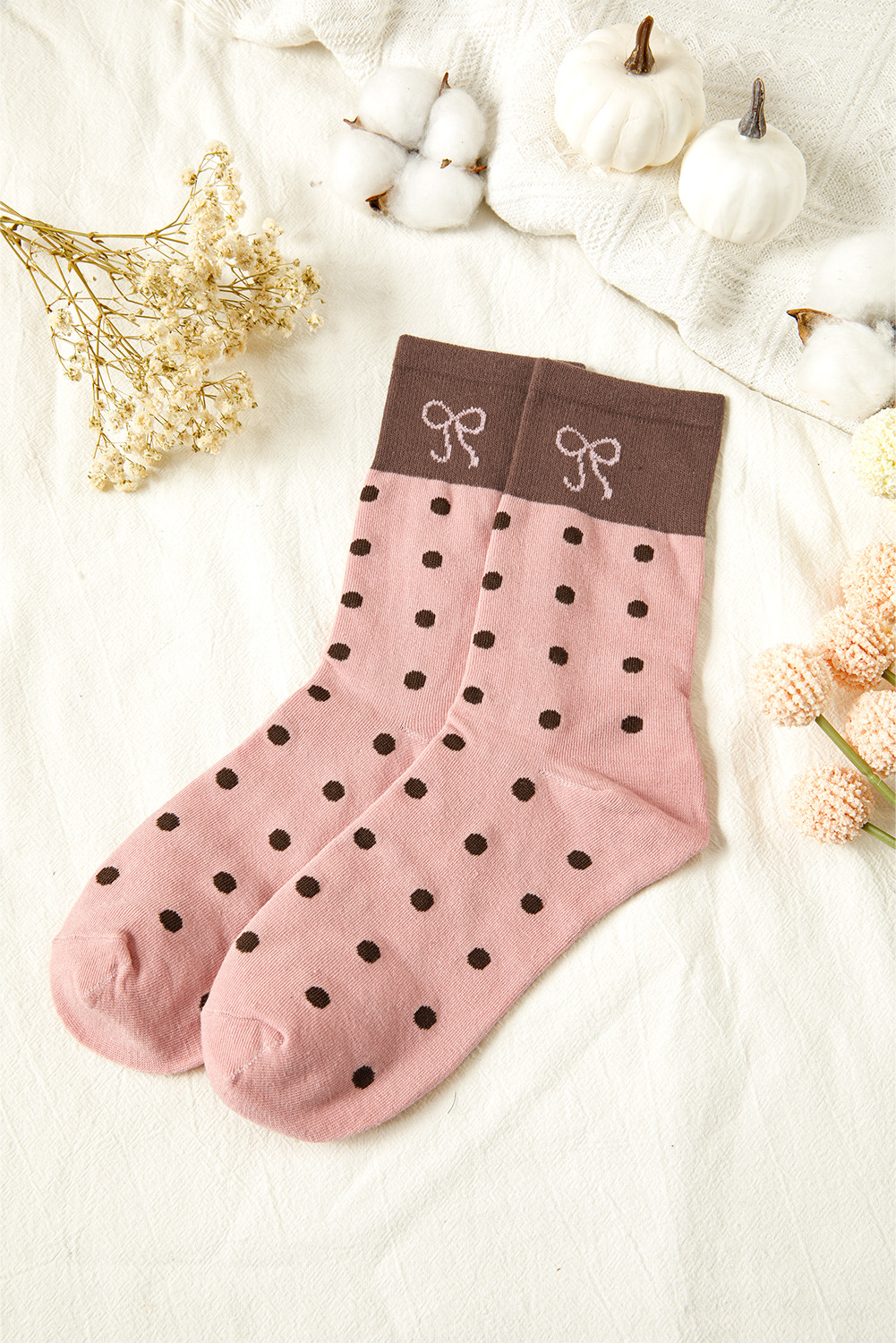 Blossom Bow Polka Dot Colorblock Socks