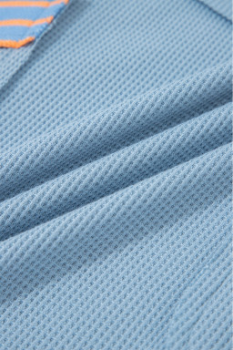 Dusk Blue Exposed Seam Waffle Striped Patchwork Baggy Pullover