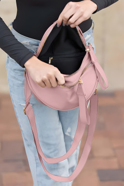 Pink Wide Strap Double Zipper Crossbody Bag