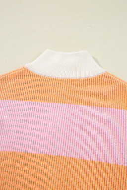 Orange Stripe Half Zip Collar Loose Sweater