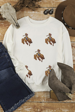 White Sequins Patch Graphic Drop Shoulder Sweatshirt