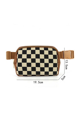 Coffee Faux Leather Checkered Patchwork Crossbody Bag