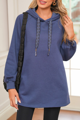Dirty Blue Drawstring Hooded Tunic Sweatshirt