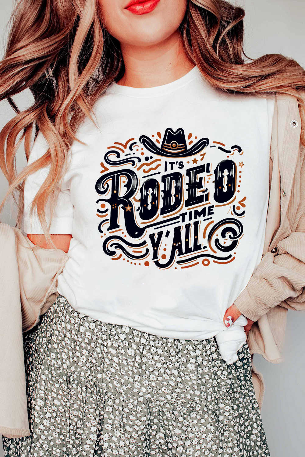 White IT'S RODEO TIME YALL Heat Transfer Printing Graphic T Shirt