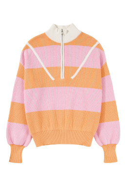 Orange Stripe Half Zip Collar Loose Sweater