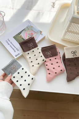 Blossom Bow Polka Dot Colorblock Socks
