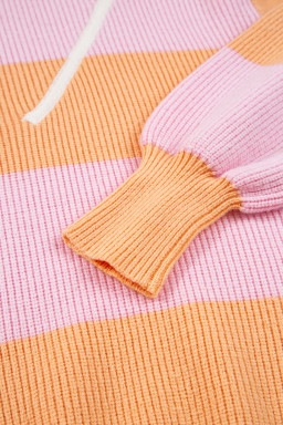 Orange Stripe Half Zip Collar Loose Sweater