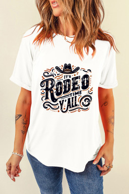 White IT'S RODEO TIME YALL Heat Transfer Printing Graphic T Shirt