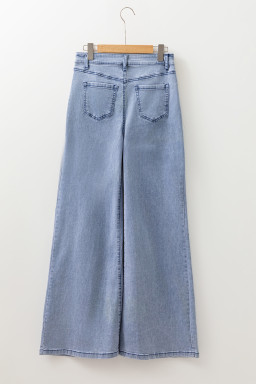 Beau Blue Button Zip High Waist Flared Hem Jeans