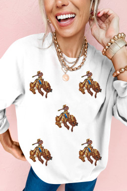 White Sequins Patch Graphic Drop Shoulder Sweatshirt