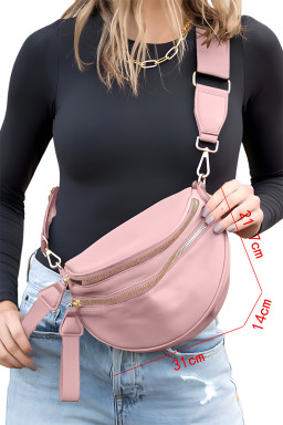 Pink Wide Strap Double Zipper Crossbody Bag