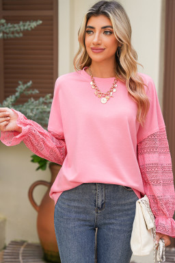 Sachet Pink Lace Patchwork Sleeve Loose Sweatshirt