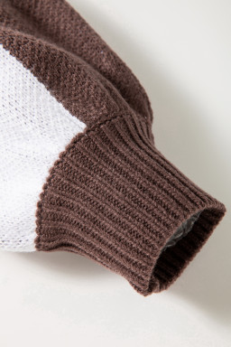 Dark Brown Plaid Bishop Sleeve Pullover Sweater