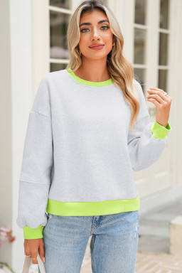 Light Grey Contrast Color Patchwork Drop Sleeve Loose Sweatshirt