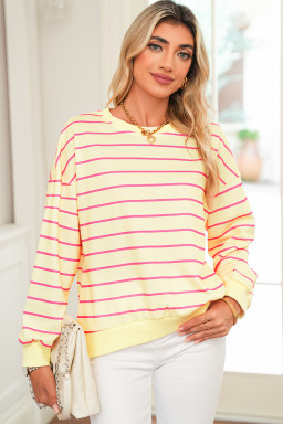 Yellow Striped Overlap Detail Drop Shoulder Pullover Sweatshirt