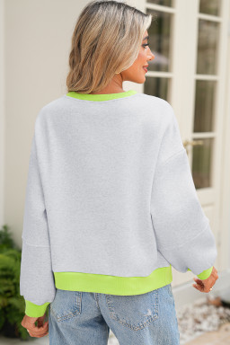 Light Grey Contrast Color Patchwork Drop Sleeve Loose Sweatshirt